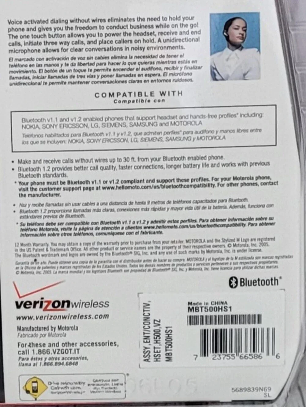Motorola X Verizon Bluetooth Headset - Black and Silver